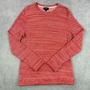 A.P.C. Long Sleeve Shirt Mens Large Red White Space Dye Melange Crew terry Cloth